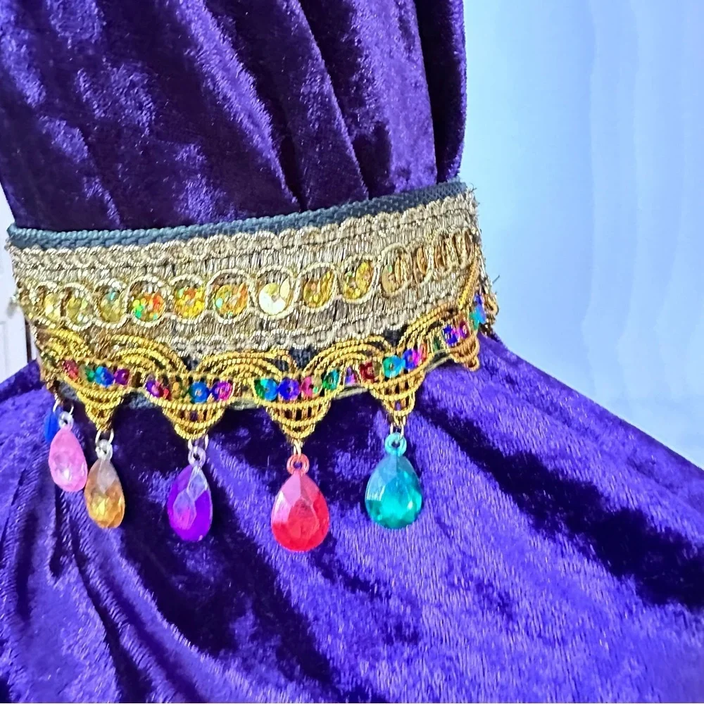 Artisan Gold Choker Multicolor Acrylic Dangle Gem Moroccan Style Handmade Signed